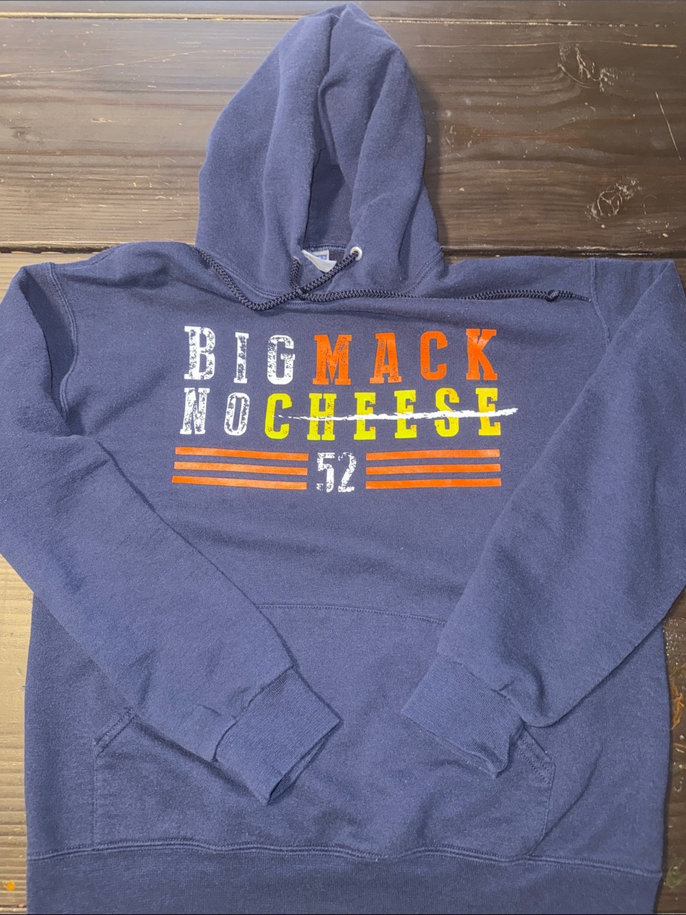 Jerzees Navy Crewneck Hoodie with Orange and Yellow Graphic